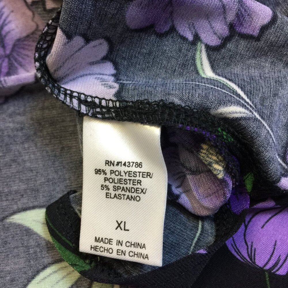 New! Leota Blouse Tunic Top XL Black Purple Floral Knit 3/4 Flare Sleeve - Picture 8 of 16